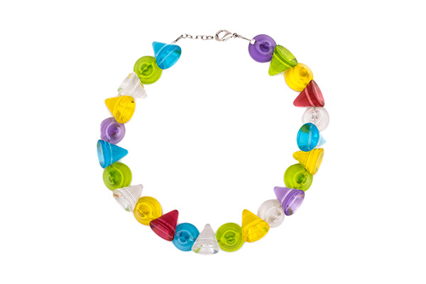 A Necklace Of Twenty-Five Multicoloured Transparent Cone Shaped Resin Beads