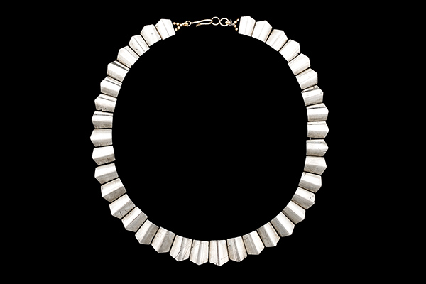 A Curved Necklace Of Thirty-Seven Peruvian Pyrites Curved Surface Rectangular Shaped Beads