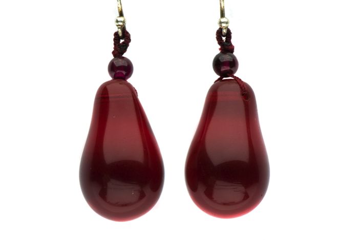 Bohemian Red Opaque Glass Teardrops Earrings.