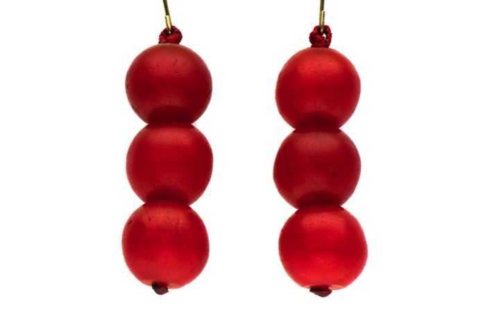 Czech Red Glass Round Three Drops Earrings