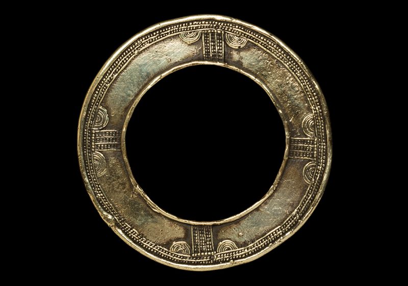 An Old Baule Traditional Tribal Patterned Brass Flat Bangle. Burkina Faso, West Africa.