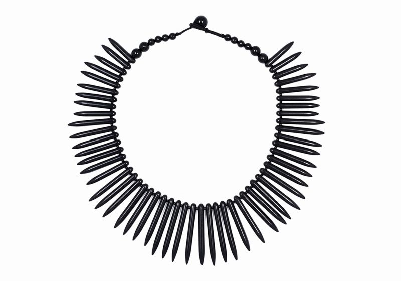A Necklace Of Fifty-Three Black Magnesite Graduated Pencil Drops And Black Onyx Round Beads