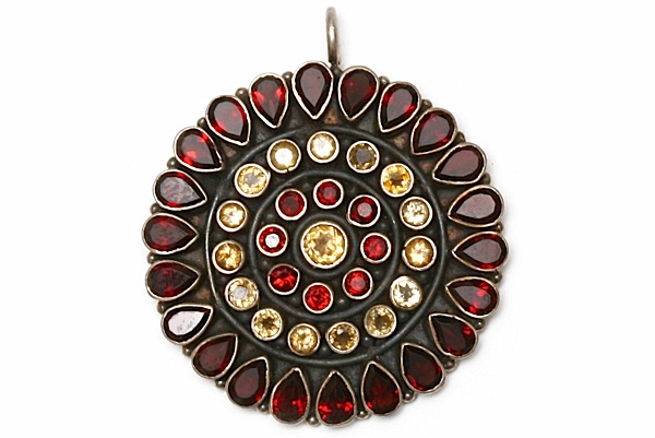 Garnet and Golden Citrine Cabouchons in a Silver Pendant