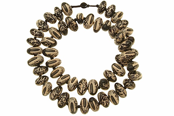 Mottled Brown Oval Seed Pods Long Necklace