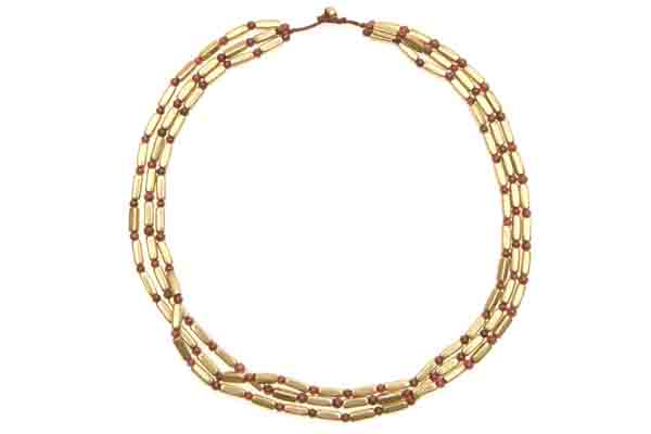 Brass tubes and Garnet 3 strand necklace