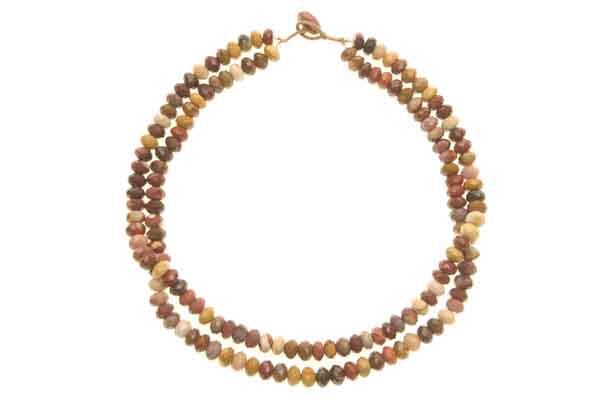 Mixed Brown Jasper Facetted Buttons Two Strand Necklace.