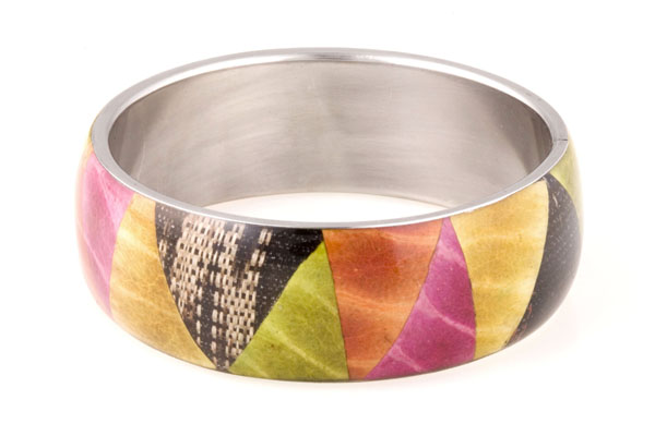 Multi-coloured Cloth Strips in a Lacquered Metal Bangle