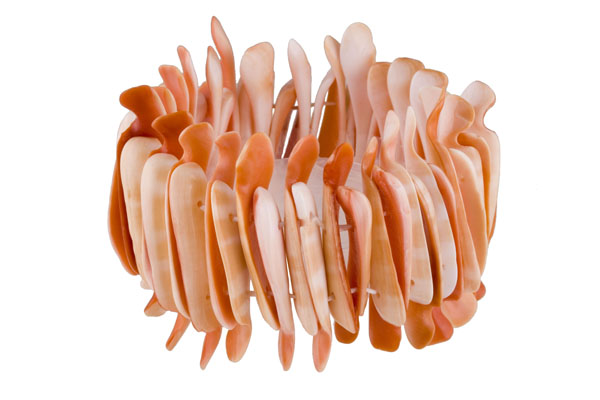 Salmon Pink Shell Slices Elasticated Bracelet
