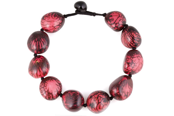 Brazilian Fuchsia Pink and Black Large Oval Seeds Necklace