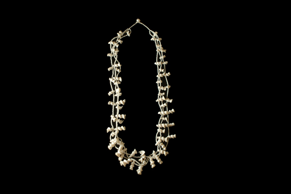 White Curled Shell Drops Three Strand Long Necklace