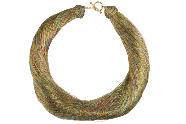Gold and Multi-Colour Metalic Thread Multi-Strand Necklace