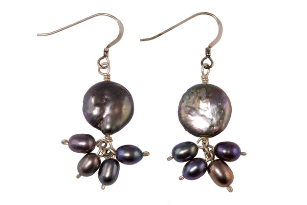 Black Freshwater Pearl Five Drops Earrings