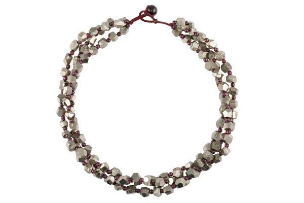 Pyrites Facetted Nuggets Three Strand Necklace