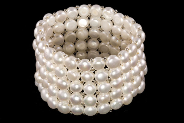 White Freshwater Pearls Five Row Elasticated Bracelet