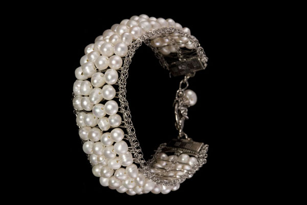 White Freshwater Pearls on Wire Bracelet