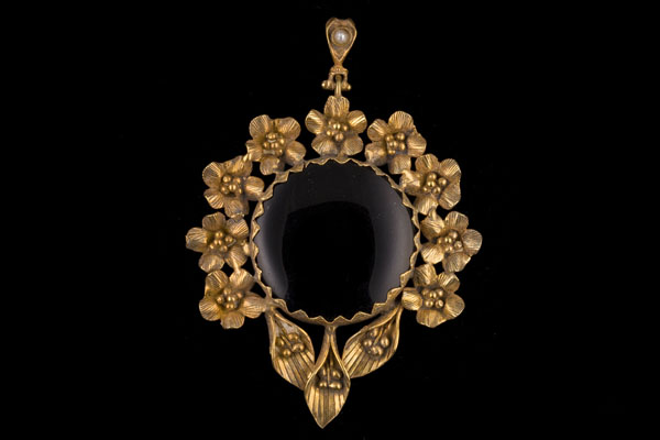 22ct. Gold Plaited and Black Onyx Large 'Baroque' Pendant
