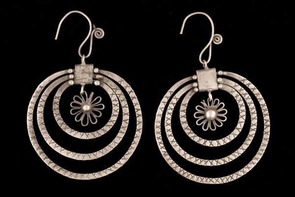 Miao Silver/Alluminium Three Banded Drops Earrings