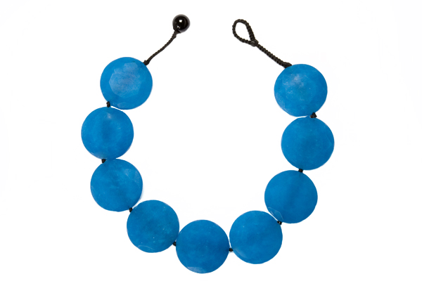 Blue Dyed Agate Large Facetted Circular Beads Necklace