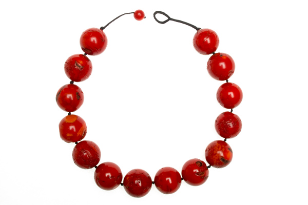 Red Dyed Sea Bamboo Large Round Beads Necklace