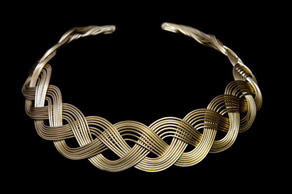 Brass Interlocking Bands 'Celtic' Weave Open Torque