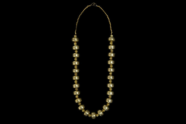 Golden Metal Buttons and Round Beads Long Necklace