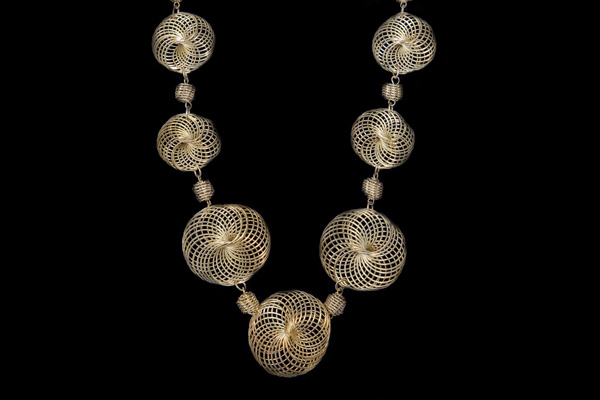 Brass Wire Circular Swirls Long Necklace