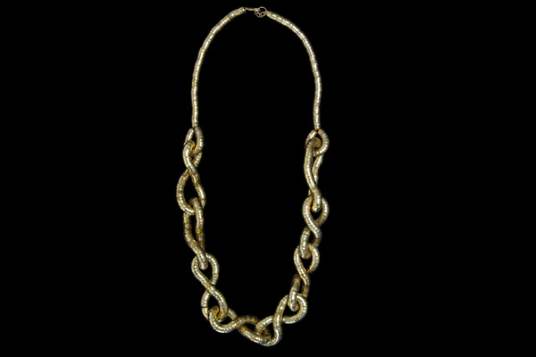 Golden Metal Bands Interlocking Loops Long Necklace