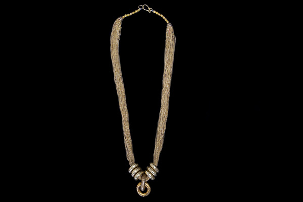 Brass Chains And Rings Multi-Strand Long Necklace