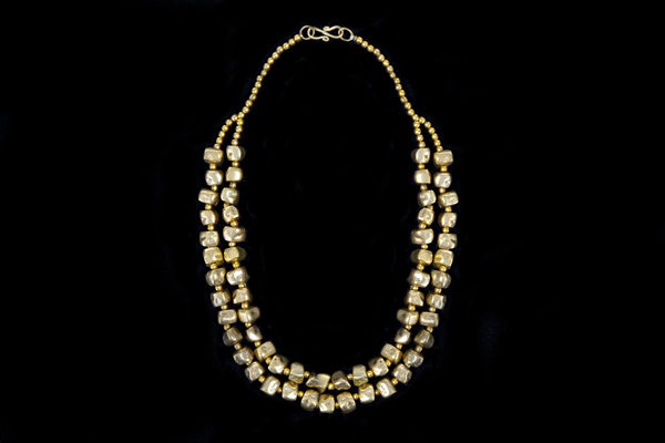 Brass Nuggets Two Strand Necklace