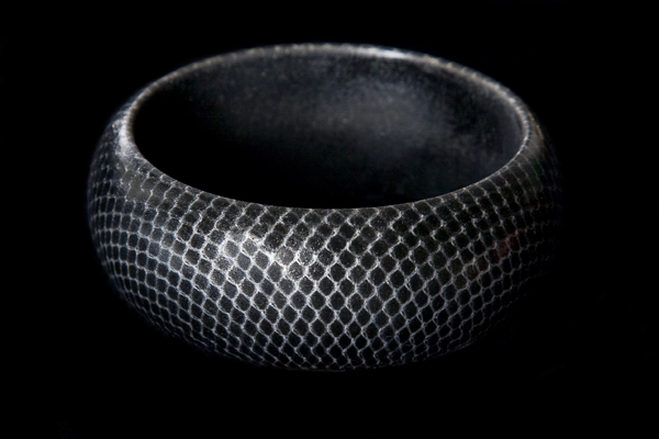 Dark Blue Snake Skin Pattern On A Wood Bangle