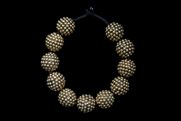 Brass Studs On Wood Round Beads Necklace