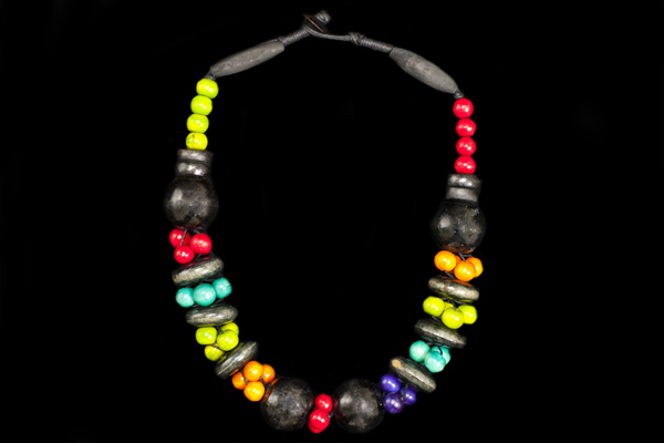 Black And Multi-Coloured Wood Beads Long Necklace