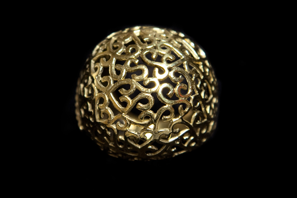 Brass Curved Filigree Pattern Circular Domed Ring