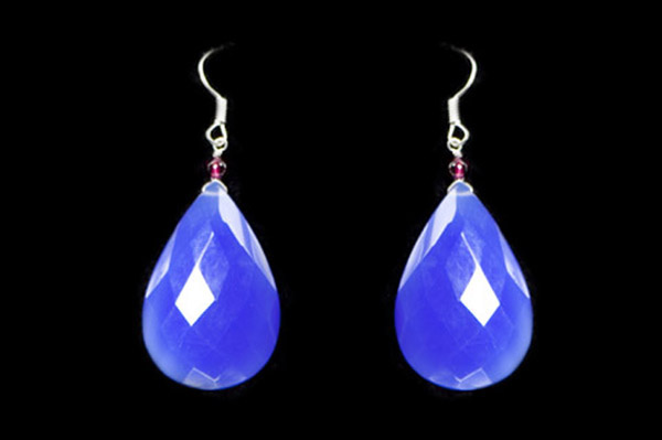 Blue Chalcedony Facetted Briolette Drops Earrings