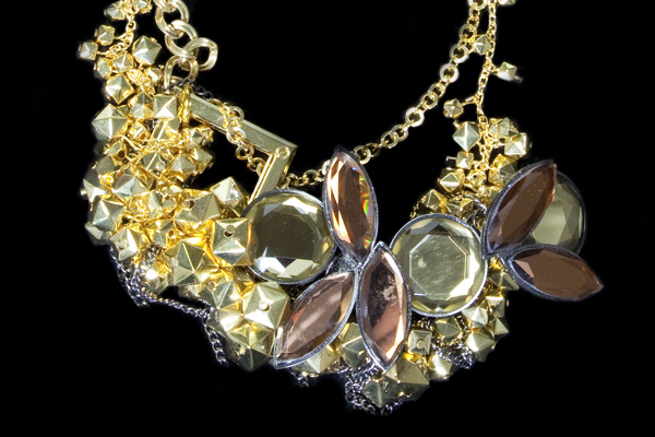 Brass And Golden Metal And Mirrored Beads Multi-Strand Necklace