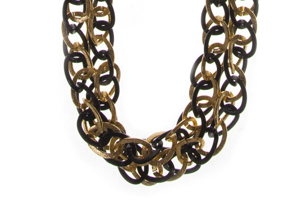 Black And Golden Metal Chains Two Strand Necklace