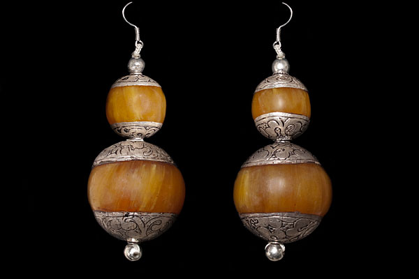 Copal Amber And Silver Two Beads Earrings