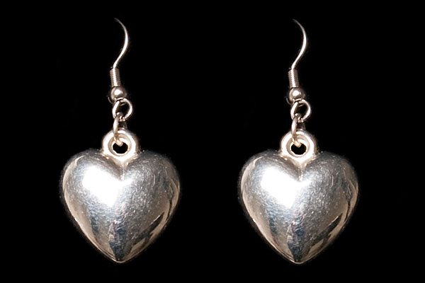 Silvered Metal Heart Shaped Drops Earrings
