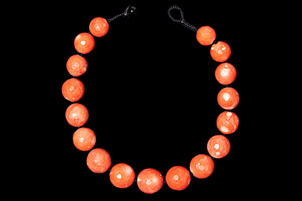 Orange Dyed Howlite Facetted Round Beads Necklace