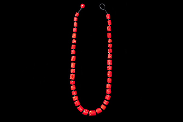 Red Dyed Sea Bamboo Barrels Long Necklace