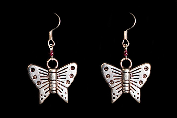 Silvered Metal Butterflies Earrings