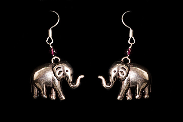 Silvered Metal Elephants Earrings