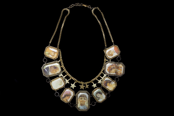 Brass Framed Photographs Rectangle Drops Necklace