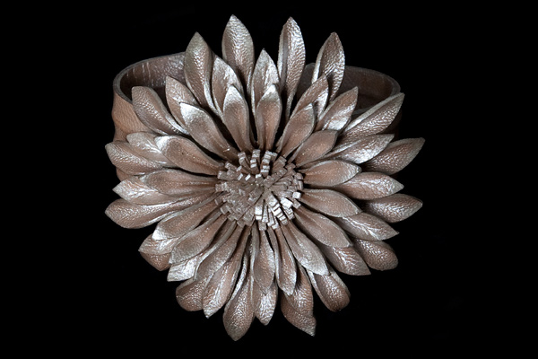 Silvered Leather 'Sunflower' Open Cuff