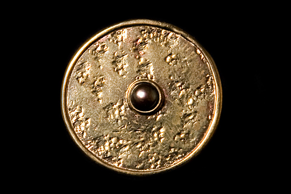 Brass Flat Circular Ring With A Black Pearl Centre