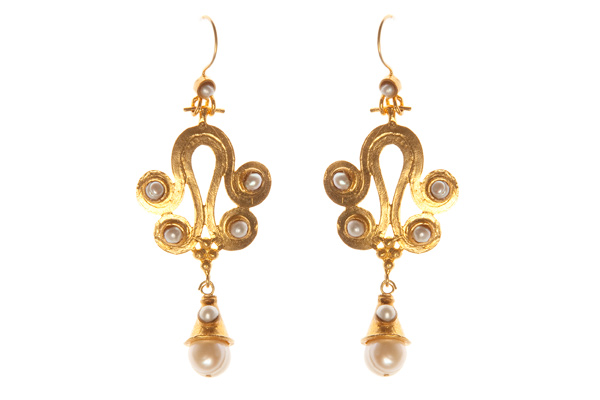 Gold Plated And White Pearls 'Baroque' Earrings