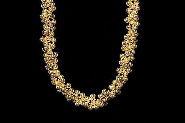 Golden Metal Round Beads Long Necklace