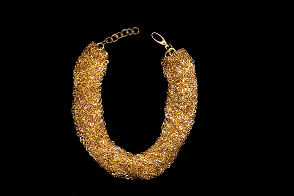 Golden Metal Thirty-Five Strand Chain Links Necklace