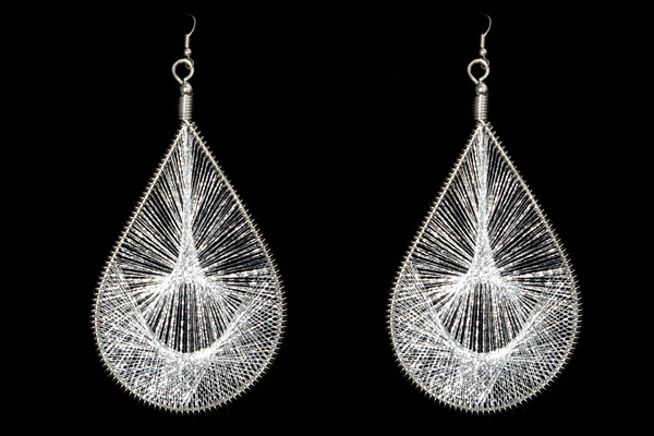 Silvered Metal Wires Large Teardrops Earrings