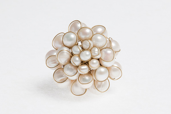 White Freshwater Pearls Domed Circular Ring
